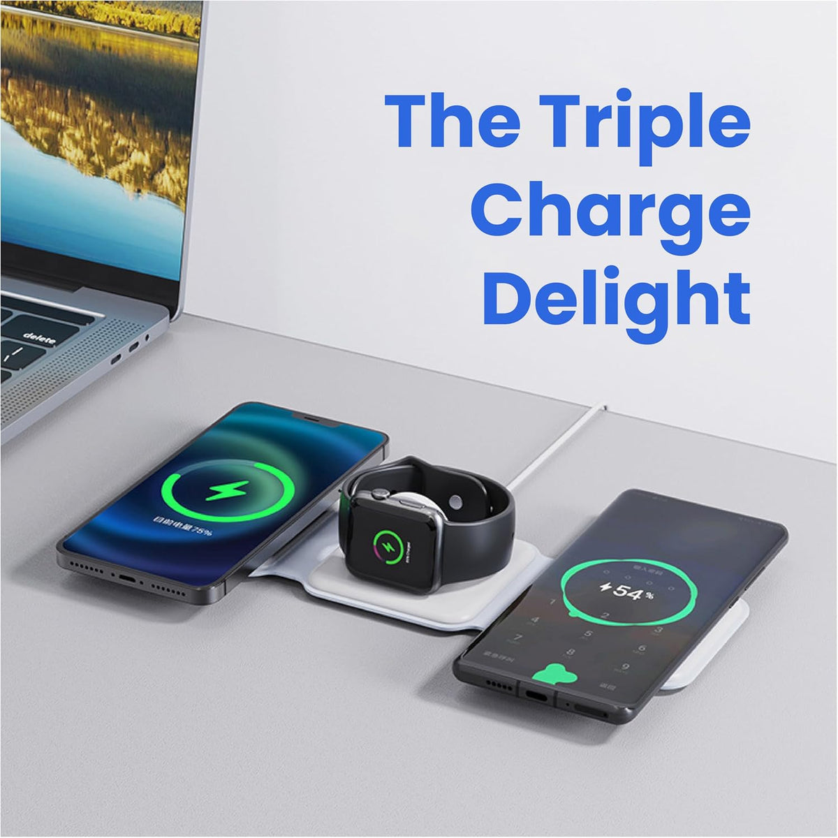 3-in-1 Foldable Magnetic Wireless Fast Charger – Travel Charging Pad for iPhone 12-16 Series, Samsung Galaxy Series, Huawei, Apple Watch, AirPods, and Other Qi-Compatible Devices