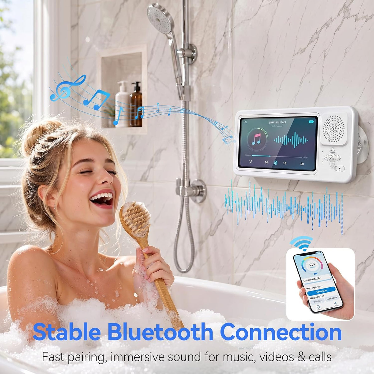 Waterproof Wireless Bluetooth Speaker with Shower Phone Holder