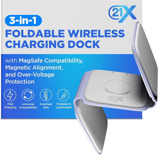 3-in-1 Foldable Magnetic Wireless Fast Charger – Travel Charging Pad for iPhone 12-16 Series, Samsung Galaxy Series, Huawei, Apple Watch, AirPods, and Other Qi-Compatible Devices