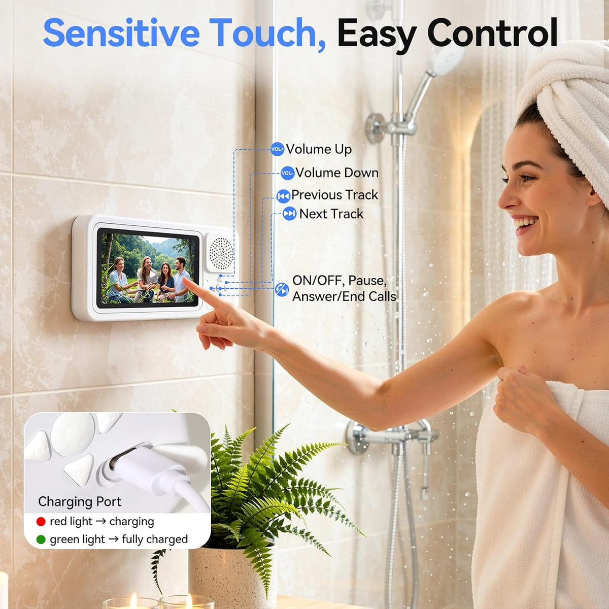 Waterproof Wireless Bluetooth Speaker with Shower Phone Holder