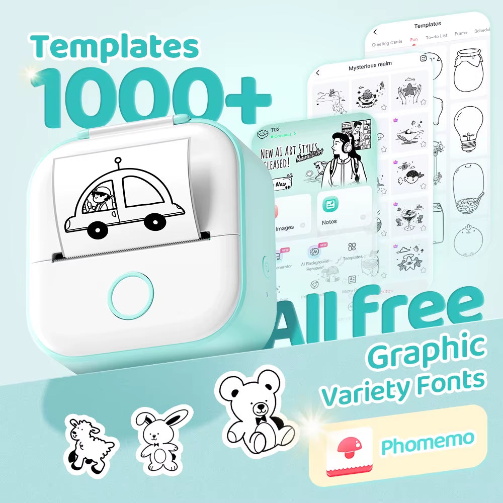 T02 Mini Wireless Pocket Printer – Inkless Sticker & Label Printer