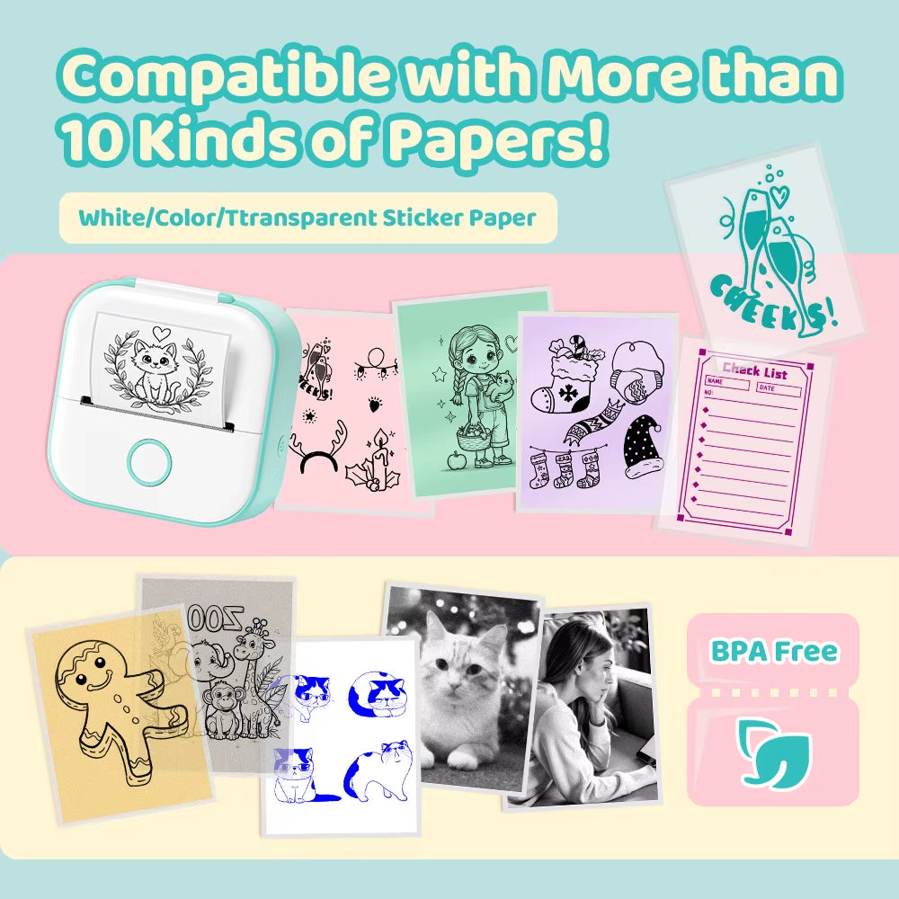 T02 Mini Wireless Pocket Printer – Inkless Sticker & Label Printer