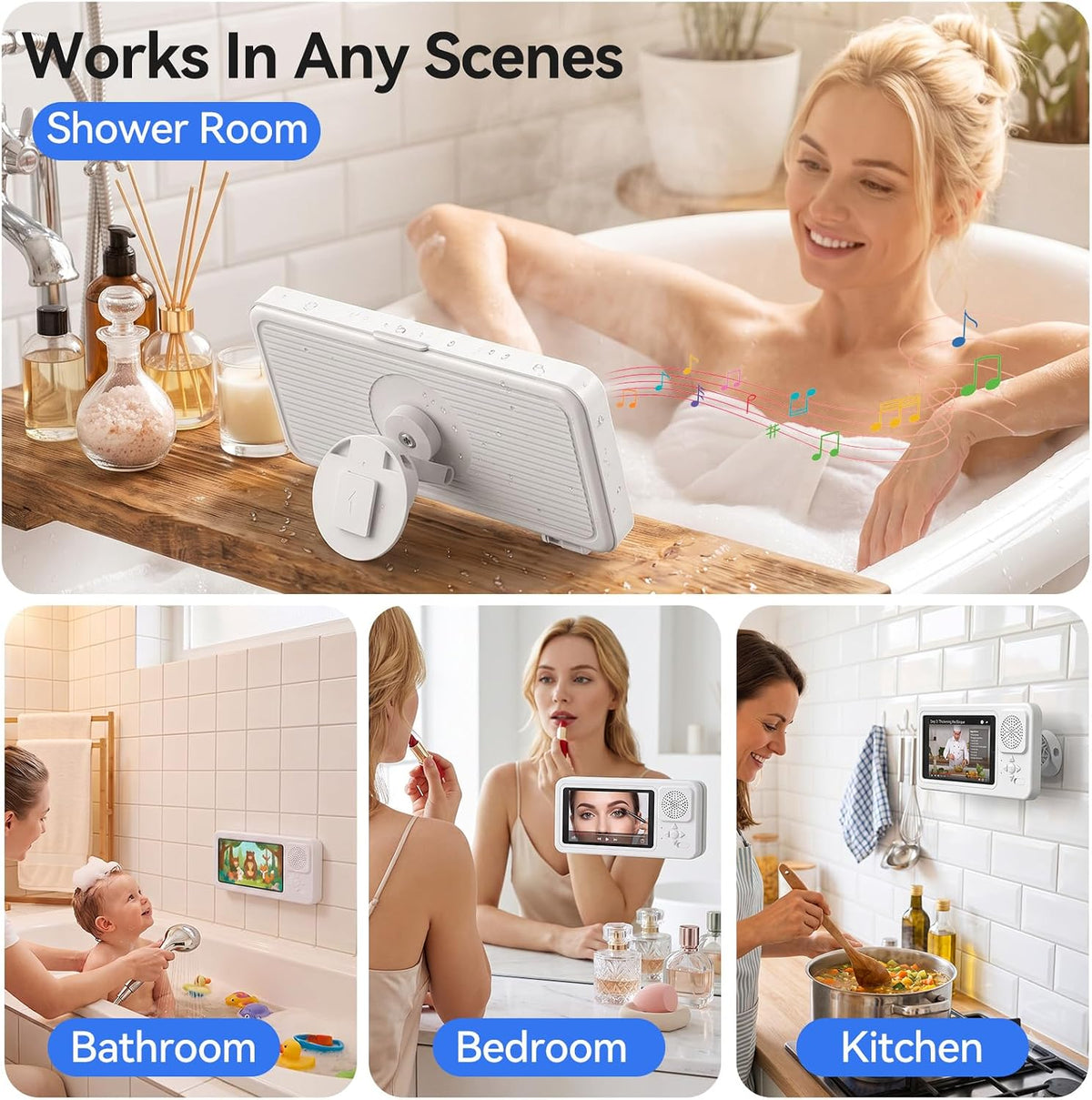 Waterproof Wireless Bluetooth Speaker with Shower Phone Holder