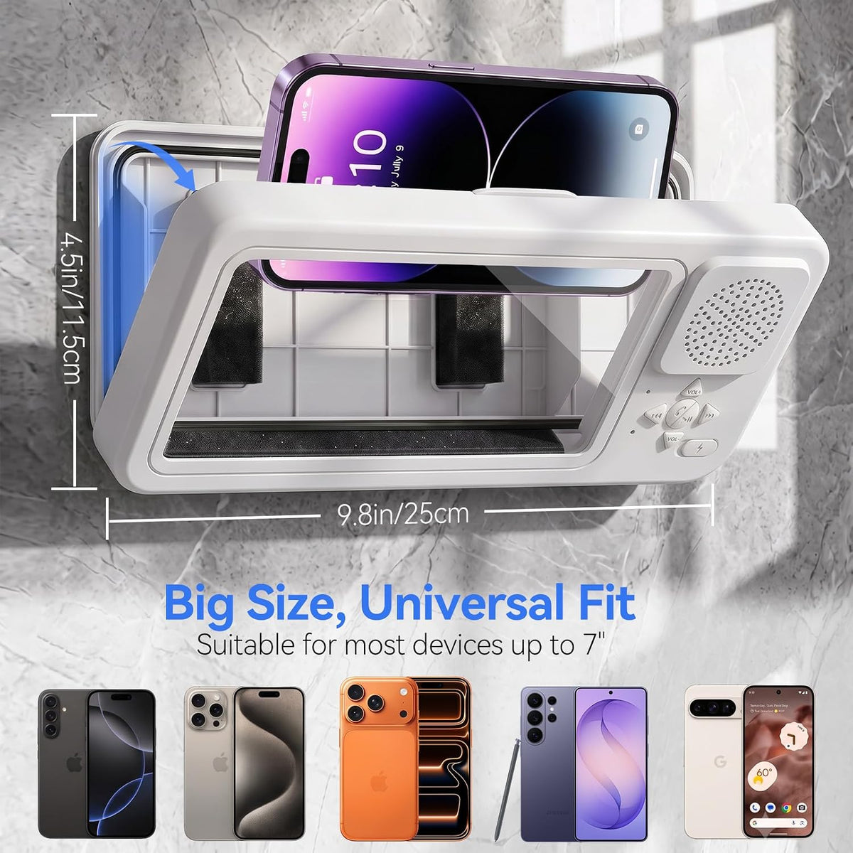 Waterproof Wireless Bluetooth Speaker with Shower Phone Holder